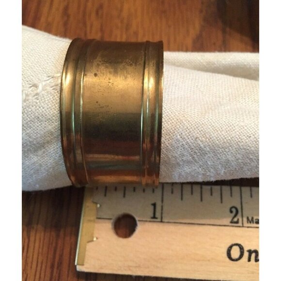 Vintage Brass Napkin Rings Holders 1” Round Band Edges India Set Of 3 Patina - Picture 7 of 8